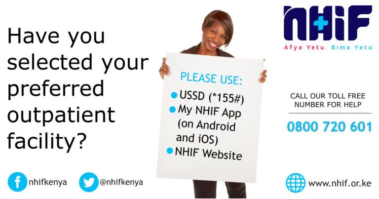 How to select or change your preferred NHIF outpatient facility using a mobile phone